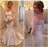 Satin V-Neck 3/4 Sleeves Buttons Mermaid Wedding Dress With Lace HZ0509