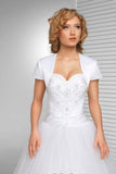 White Short Sleeve Satin Weeding Jacket, Cheap Bridal Jacket HZ0509