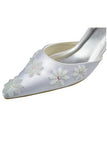 Strap Pointed Toe Handmade White Prom Shoes With Flower HZ0509