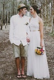 Jewel Sleeveless Floor-Length Wedding Dresses,Lace Top White Wedding Gown HZ0509
