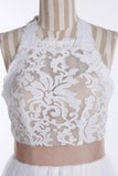 Jewel Sleeveless Floor-Length Wedding Dresses,Lace Top White Wedding Gown HZ0509