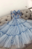 Blue Sweetheart Tulle Lace Appliques Long Prom Dresses Evening Dress HZ0509