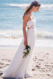 Strapless Lace Long White Beach Wedding Dresses HZ0509