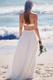 Strapless Lace Long White Beach Wedding Dresses HZ0509
