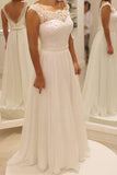 Ivory A Line Backless Chiffon Long Wedding Dress With Lace Top HZ0509