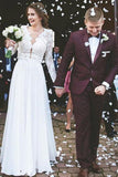 A-Line Lace Appliques Long Sleeves Chiffon Elegant Wedding Dress HZ0509