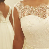Ivory A Line Backless Chiffon Long Wedding Dress With Lace Top HZ0509