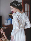 A-Line Lace Appliques Long Sleeves Chiffon Elegant Wedding Dress HZ0509
