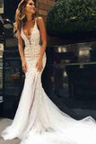 Mermaid Backless Long Tulle Wedding Dresses,White Beidal Dress HZ0509
