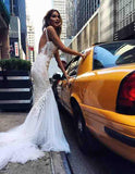 Mermaid Backless Long Tulle Wedding Dresses,White Beidal Dress HZ0509