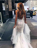 Mermaid Backless Long Tulle Wedding Dresses,White Beidal Dress HZ0509