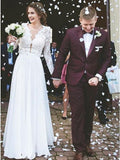 A-Line Lace Appliques Long Sleeves Chiffon Elegant Wedding Dress HZ0509