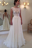 Lace Cap Sleeves White Wedding Dress,Sexy Backless Cheap Long Bridal Dress HZ0509