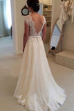 Lace Cap Sleeves White Wedding Dress,Sexy Backless Cheap Long Bridal Dress HZ0509