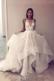 Line Tulle Appliques Long Prom Dress Open Back Cheap Wedding Dress HZ0509