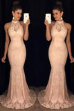 Arrival Pink Lace High Neck Mermaid Prom Dresses HZ0509