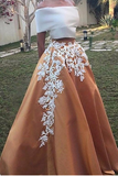 Line Off the Shoulder Lace Appliques Two Pieces Cheap Prom Dress HZ0509