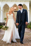 Line Lace Top Sweetheart Wedding Gowns,Long Ivory Side Slit Bridal Dresses HZ0509
