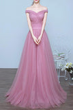 Off the Shoulder A-line Long Prom/Evening Dresses 2025 for Graduation HZ0509