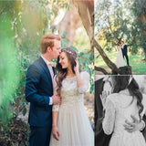 A-line Lace Tulle Wedding Dresses,Scoop Neck 3/4 Sleeve Long Bridal Gowns 2025 HZ0509