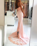 Backless Mermaid Satin Prom Dress with Train,Long Open Back Evening Dress HZ0509