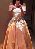 Line Off the Shoulder Lace Appliques Two Pieces Cheap Prom Dress HZ0509
