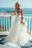 Spaghetti Straps A-line Tulle Ivory Summer Beach Wedding Dresses,2025 Bridal Gown HZ0509