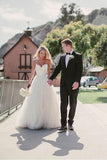 Spaghetti Straps A-line Tulle Ivory Summer Beach Wedding Dresses,2025 Bridal Gown HZ0509