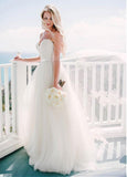 Spaghetti Straps A-line Tulle Ivory Summer Beach Wedding Dresses,2025 Bridal Gown HZ0509