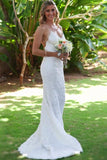 Spaghetti Straps Sexy Backless Long Lace Mermaid Beach Wedding Dresses HZ0509