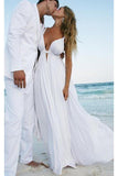 White Chiffon Deep V-neck Elegant Plus Size Beach Wedding Dresses HZ0509