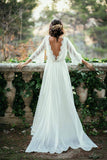 Ivory Lace 3/4 Long Sleeve Backless Summer Chiffon Plus Size Beach Wedding Dresses HZ0509