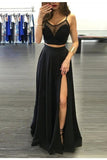 Black Two Pieces Long Cheap Modest Prom Dresses Party Dresses HZ0509
