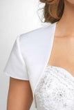 White Short Sleeve Satin Weeding Jacket, Cheap Bridal Jacket HZ0509