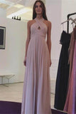 Chiffon Long A-line Halter Simple Cheap Elegant Prom Dresses HZ0509