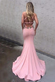 Mermaid Backless Pink Long Charming Cheap Modest Prom Dresses HZ0509