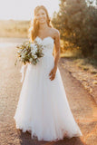 Sweetheart White Wedding Dress with Lace,Casual A Line Wedding Dresses HZ0509