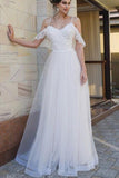 Straps Lace Dropped Sleeves Tulle A Line Beach Wedding Dress HZ0509