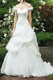 Long V-neck Off Shoulder Lace Up Beading Wedding Dresses HZ0509