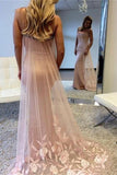 Sweep Train Long Pink Spaghetti Straps Beauty Prom Dresses HZ0509