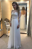 Lace Chiffon Backless A-line Long Prom Dresses With Sleeves HZ0509
