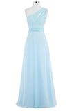 Sky Blue One Shoulder Long Chiffon Plus Size Cheap Prom Dresses HZ0509