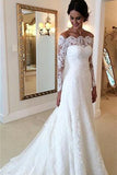 Sleeves Lace A-line Boat Neckline Ivory Long Bridal Dress Wedding Dresses HZ0509