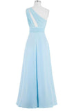 Sky Blue One Shoulder Long Chiffon Plus Size Cheap Prom Dresses HZ0509