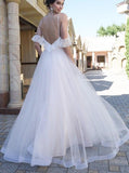Straps Lace Dropped Sleeves Tulle A Line Beach Wedding Dress HZ0509