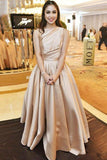 A-Line One-Shoulder Satin Long Cheap Evening Prom Dress HZ0509