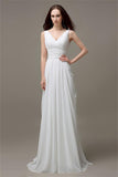 White Open Back Chiffon Long Simple Plus Size Beach Wedding Dresses HZ0509