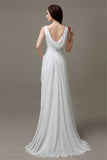 White Open Back Chiffon Long Simple Plus Size Beach Wedding Dresses HZ0509