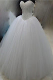 White Ball Gown Long Beaded Sweetheart Lace Up Wedding Dresses HZ0509