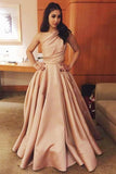 A-Line One-Shoulder Satin Long Cheap Evening Prom Dress HZ0509